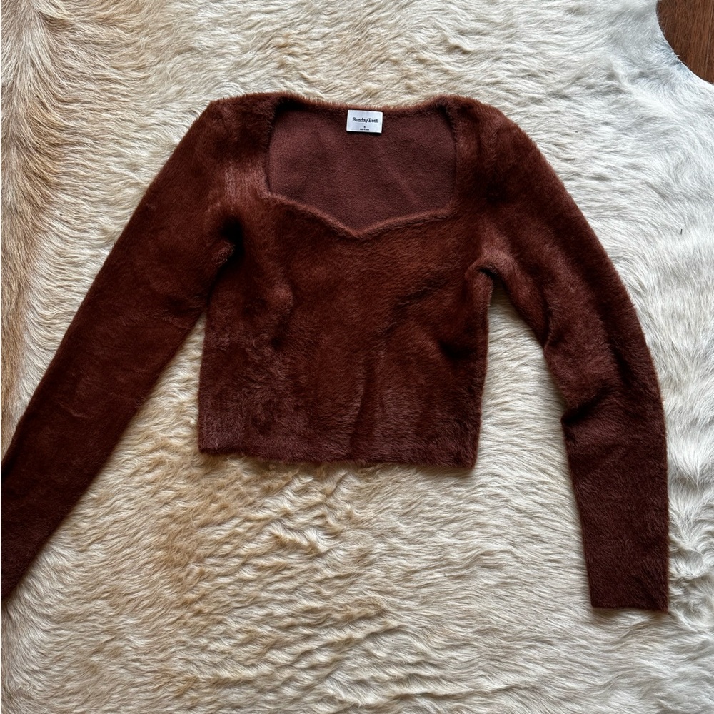 Aritzia Brown Fuzzy Sweater